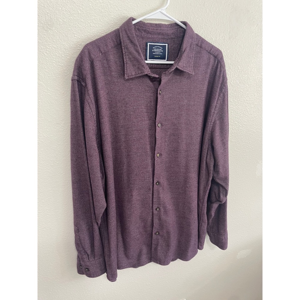 Charles Tyrwhitt Button Down Shirt Mens XXL Burgundy Classic Fit Cotton Textured